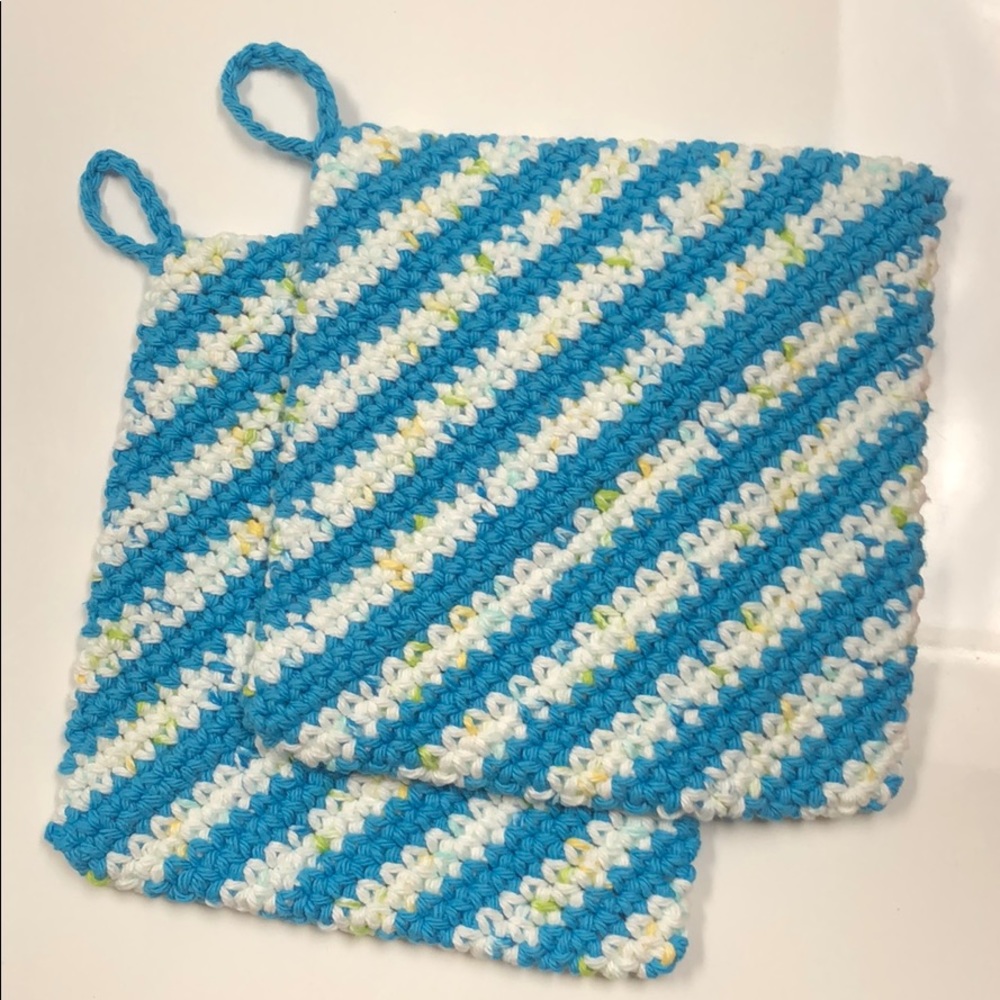 Set of 2 cotton potholders double thick handmade crochet
